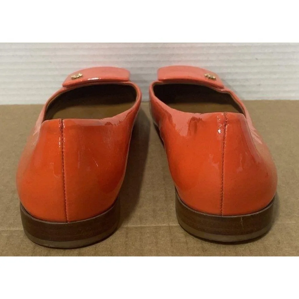 Tory Burch Orange Patent Leather Ballet Flats Square Toe Logo Detail Women 7.5M - Picture 7 of 7